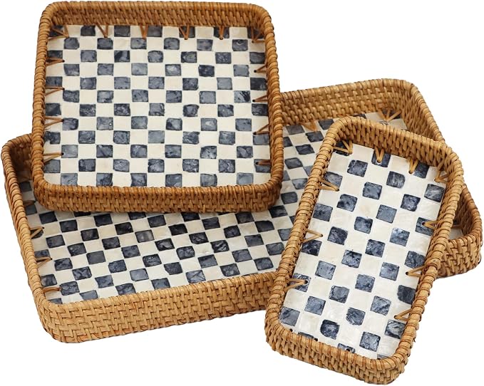 Rectangular Rattan Serving Trays, Coffee and Tea Trays, Bathroom Counter Decor by ORDELITE