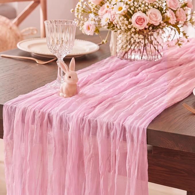 8 Pack Candy Pink Cheesecloth Table Runner 120 Inch Boho Wedding Decor | by Fixwal