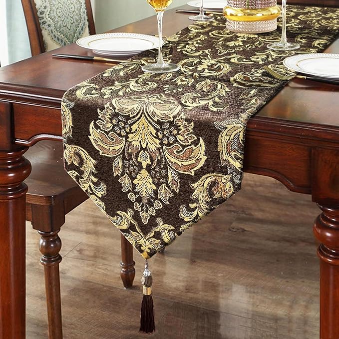 Table Runners Retro Flowers Luxury Jacquard by HeMiaor