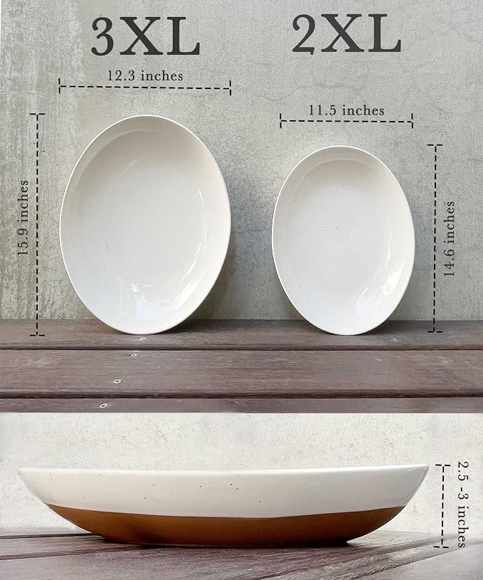 MORA Ceramic Large Serving Bowls- Set of 2 Oval Platters - Image 2