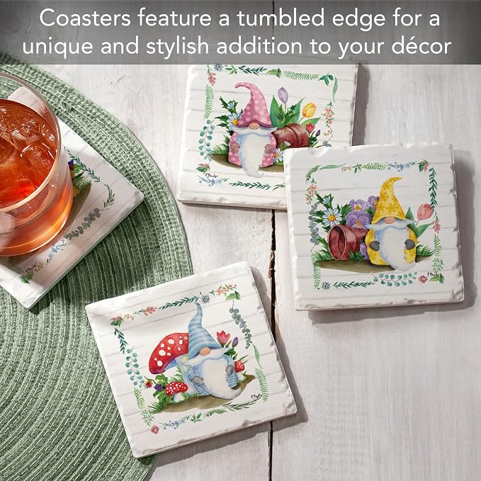Thirstystone Spring Gnome 4 Pack Assorted Tumbled Tile Stone Coasters | 4" - Image 2