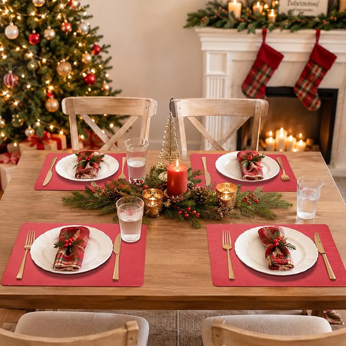 Maxpearl Faux Leather Placemats Set of 6, Light Red | Waterproof - Image 8
