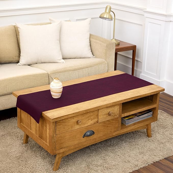 Solino Home 100% Pure Linen Table Runner Burgundy Woven, Athena 14 x 60 in | by SolinoHome