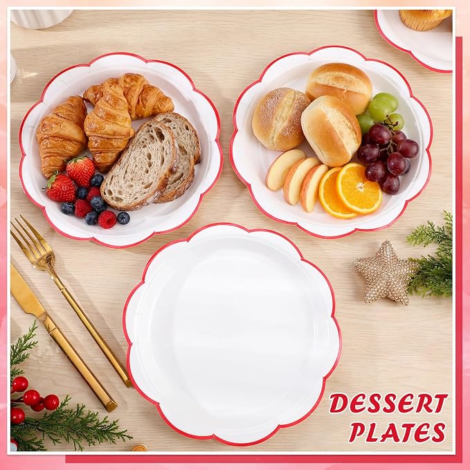 NatNarr 30 Pcs Red and White Paper Plates 7 Inch White Plates - Image 4