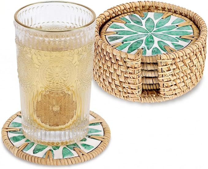 Boho Coastal Coasters Set of 6, Handmade Coasters by Unknown
