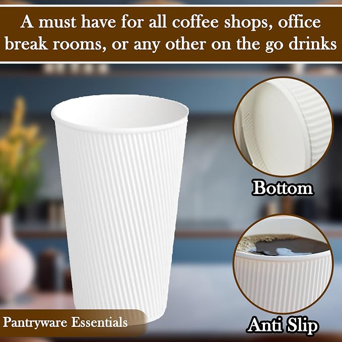 12oz Double Wall Ripple White Paper Coffee Cups- Pack of 50ct - Image 8