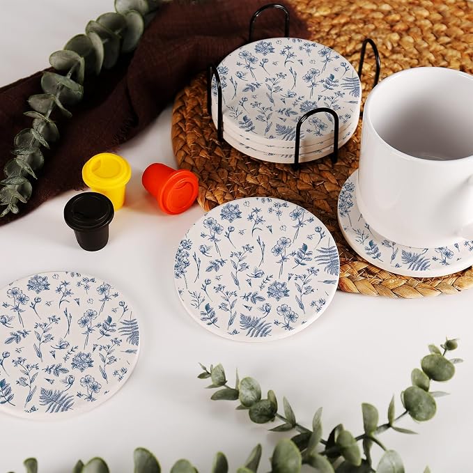 Rustic Drink Coasters Ceramic Absorbent Coasters, 4 Inches Round Stone Drink - Image 3