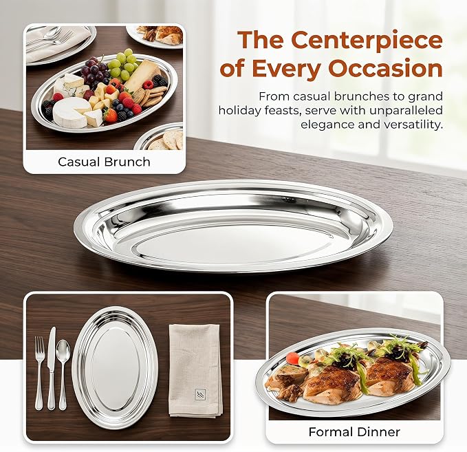 6 Pack Stainless Steel Oval Platter, Heavy Duty Mirror Polish Large Sizzling - Image 4