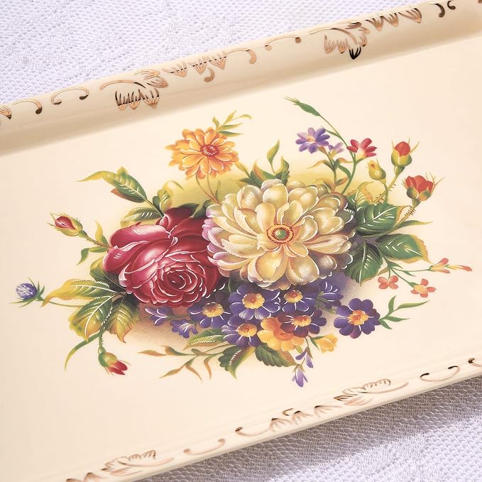 YOLIFE Ceramic Serving Tray, Flowering Shrubs 13.5 x 7.5 inch | Ivory Vintage - Image 2