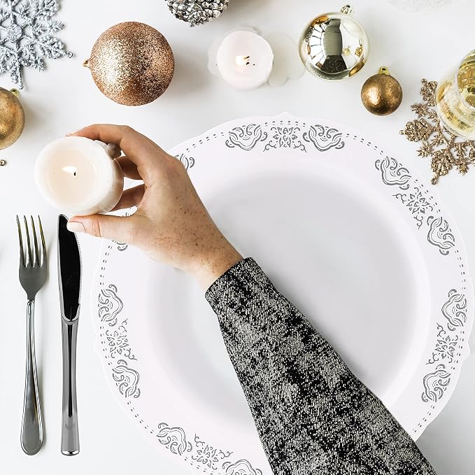 175 Pieces Silver White Dinnerware Set - Image 6