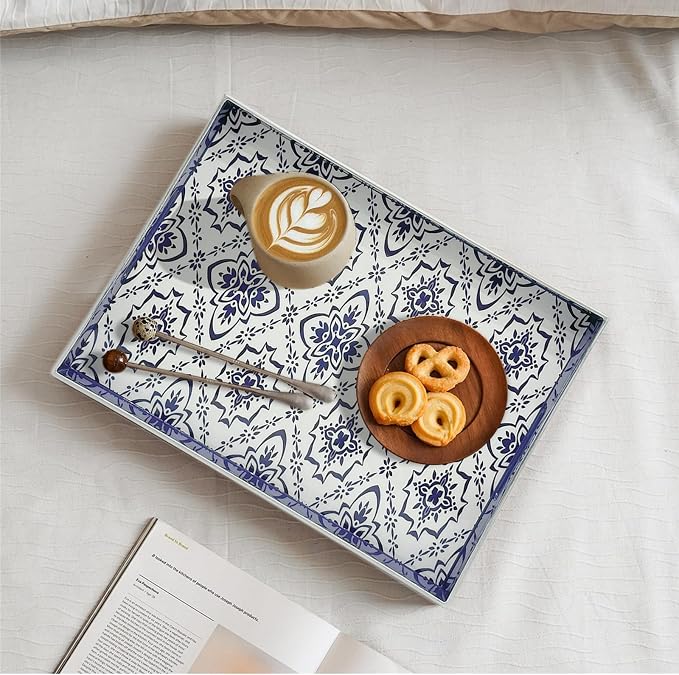 Serving Tray with Handles, 15.7 * 11.8 inches, Plastic Ottoman Tray with - Image 5