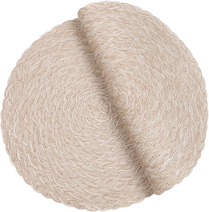 SHACOS Round Braided Placemats 15 inch Set of 4 Boho Woven Washable Kitchen - Image 3