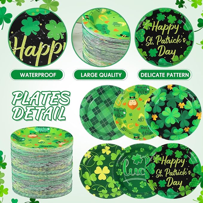 120 Pieces 7 Inch St. Patrick's Day Party Plates Green Shamrocks Dinnerware - Image 3
