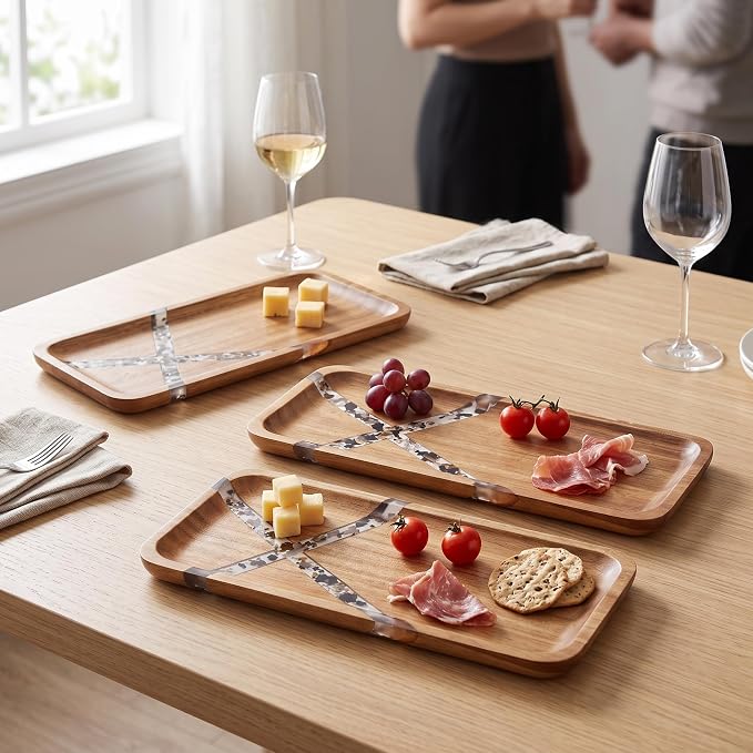 Resin Inlay Acacia Charcuterie Cheese Trays 3 Pack 14x5.5 in | Solid Natural - Image 5