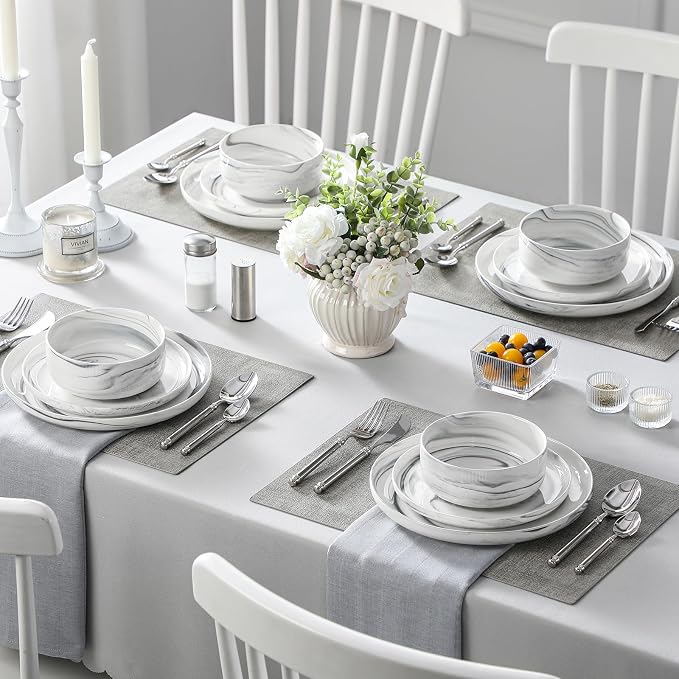 MALACASA 12 Pcs Porcelain Plates and Bowls Sets, Dinnerware Set - Image 7