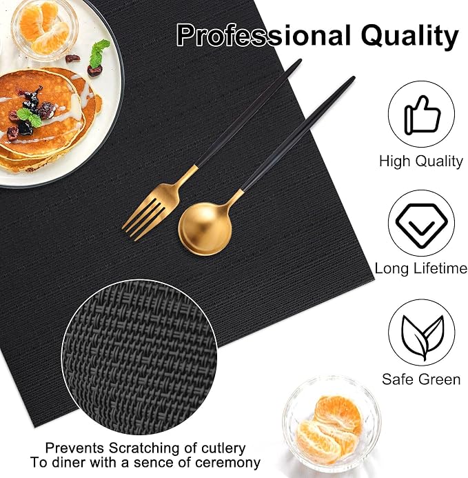 Vinyl Placemats Set of 8, PVC Woven Washable Non-Slip Table Mats, Heat - Image 6