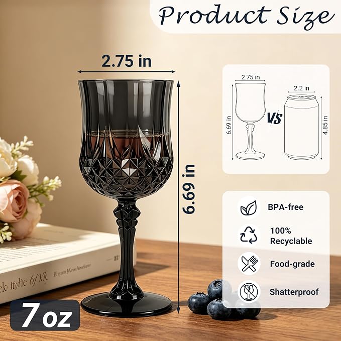48Pack Plastic Wine Glasses, 7oz Vintage Goblets - Image 5