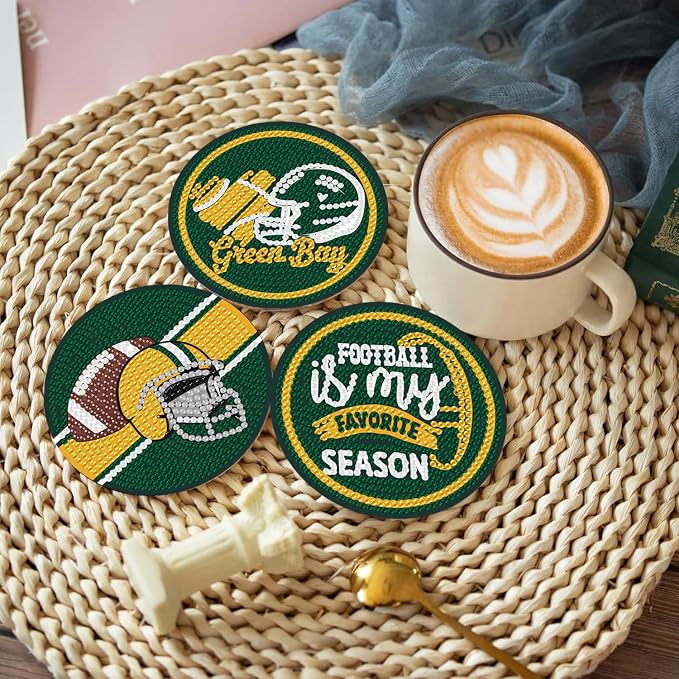 Bartogro 8 Pcs Diamond Painting Coaster Kits, DIY Football Diamond Art Coasters - Image 3