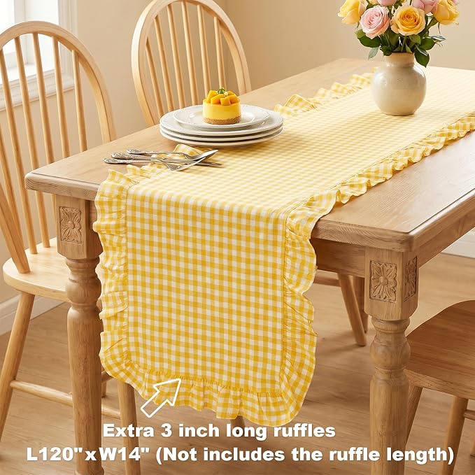 Eternal Beauty 14x120 Gingham Ruffle Table Runner, 100% Washed Cotton Plaid - Image 5