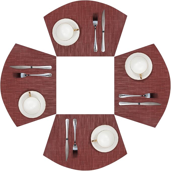 SHACOS Small Round Table Placemats Set of 4 Wedge Placemats Burgundy Red Heat by SHACOS