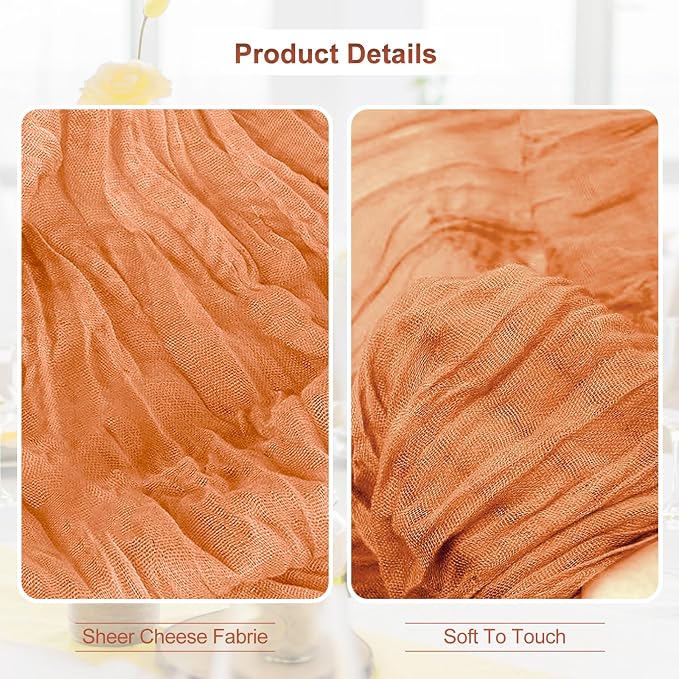 1 Pack Coral Cheesecloth Table Runner 35x120 Inch 10Ft Rustic Gauze Cheese - Image 3