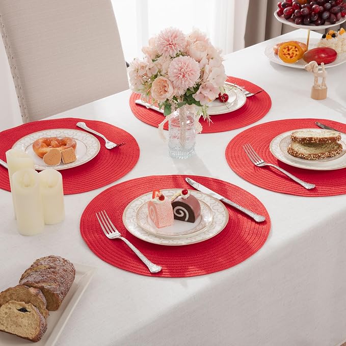 SHACOS 15 inch Round Placemats Set of 6 Braided Non Slip Washable Place Mats - Image 5