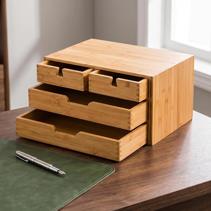 Bamboo Desk Organizer, 100% Natural Bamboo Desktop Drawer Organizer, Tabletop - Image 4