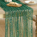 Artoid Mode Green Gold Gauze Table Runner 59x120 Inch 10FT, Glitter Metallic by ArtoidMode