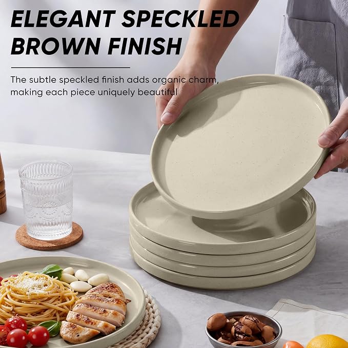E-far Dinner Plates Set of 6, 10.5 Inch Stoneware Dinner Plate, Khaki | - Image 6