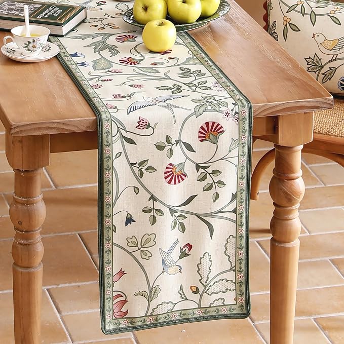 bilin gaier Designer French Linen Extra Long Table Runner, Floral Pattern - Image 8