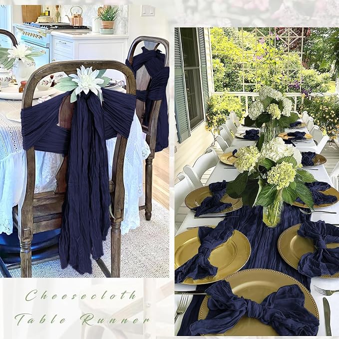12 Pack Navy Blue Cheesecloth Table Runner 17 x 108 Inch Gauze Table Runner - Image 3