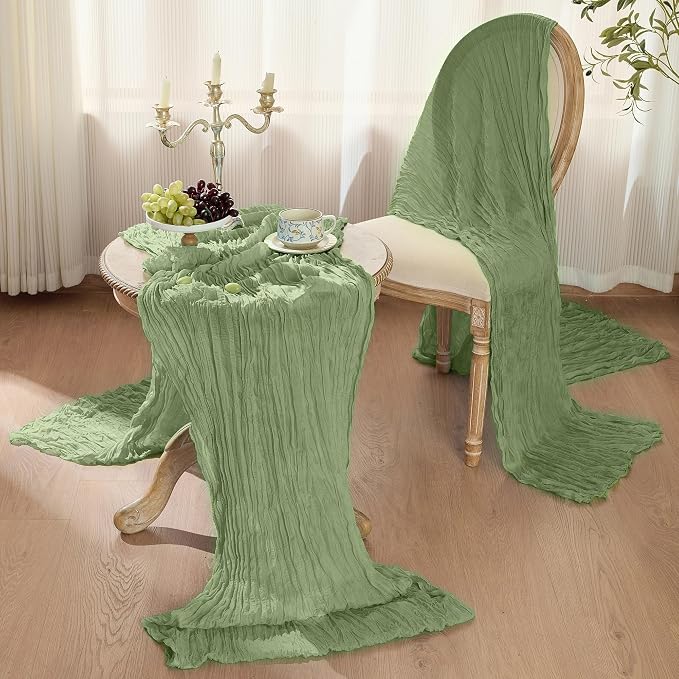 6 Pack Sage Green Cheesecloth Table Runner Boho Gauze Home Decor | 120 Inch - Image 6
