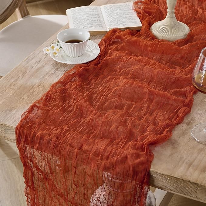 12 Pack Terracotta Fall Cheesecloth Table Runners, 120 Inch 10Ft Orange Gauze - Image 4