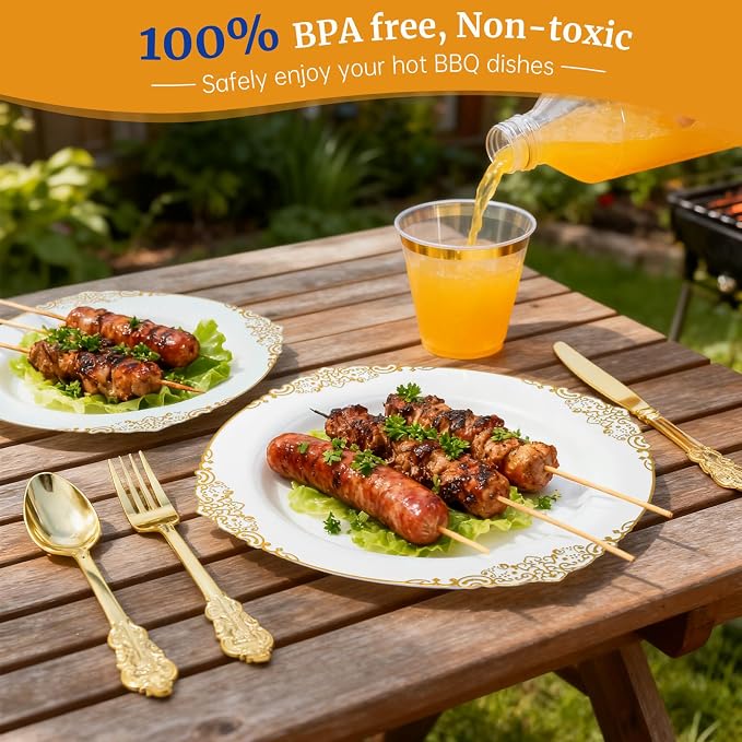 AIRE White Gold Plastic Plates Set, leakproof non-bending, heavy-duty leakproof - Image 4