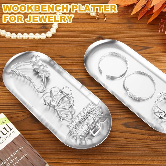 5PCS Stainless Steel Serving Tray Set Silver Platters - Image 4