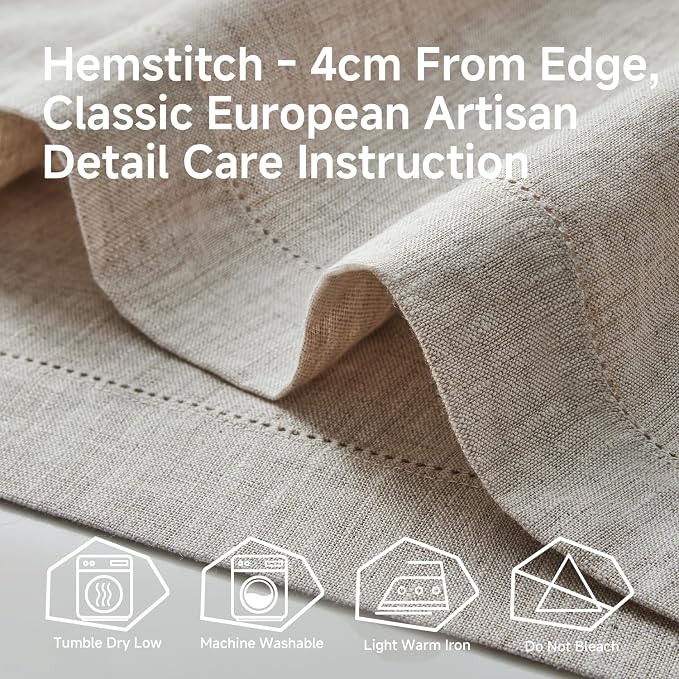 100% Pure French Linen Table Runner 108 Inches Long, Natural Hemstitch - Image 7