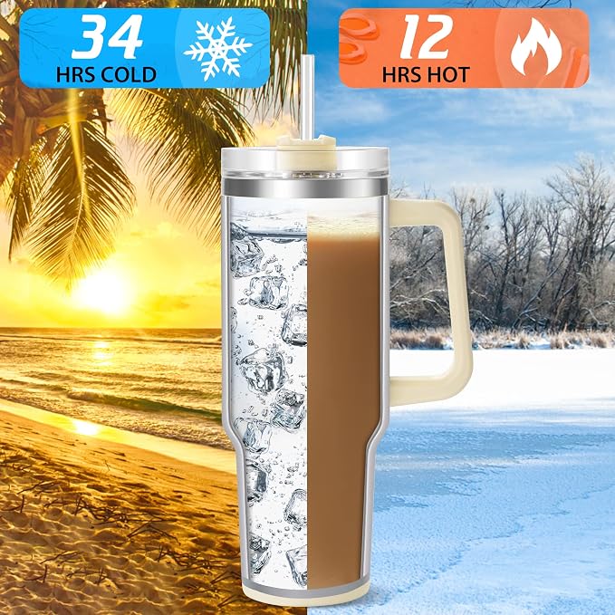 TaroKitc 40 oz Tumbler with Handle | Stainless Steel Insulated Iced Coffee Cup - Image 3