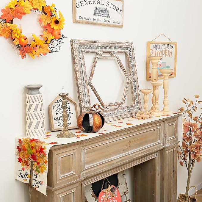 Fall Table Runner 13 x 90 Inch, Maple Leaves Autumn Farmhouse Decor - Image 3