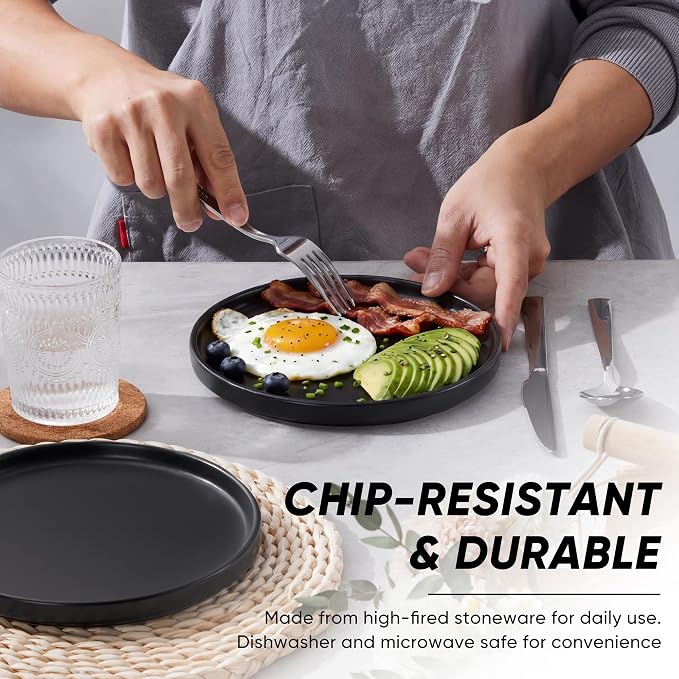 E-far 7.9 Inch Ceramic Dinner Plates, 6-Piece Stoneware Salad Plates, Chip & - Image 3