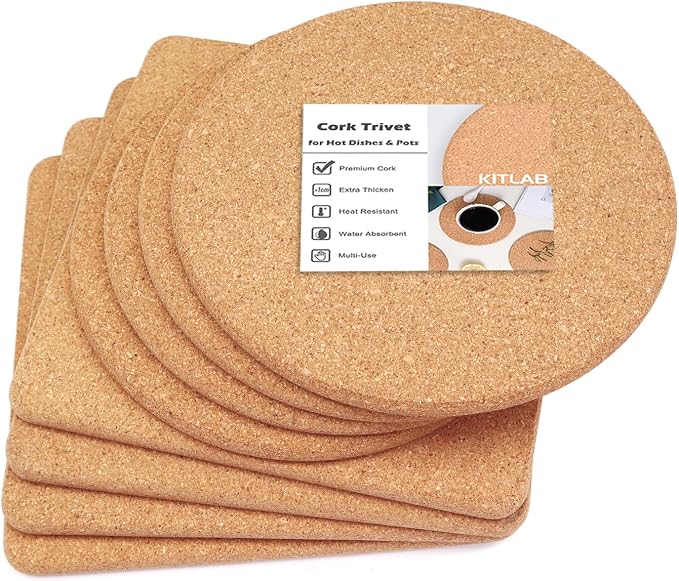 Cork Trivets for Hot Dishes, Hot Pots and Pans, 8 Inch 8 Pcs | High Density by KITLAB