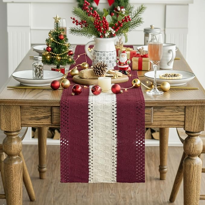 Artoid Mode Red Farmhouse Woven Table Runner 12x90 Inch | Holiday Rustic - Image 2