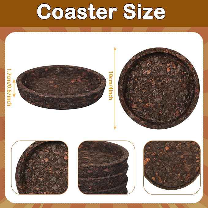 6 Pack Thick Carbonized Cork Coasters 4 Inch Heat Resistant Drink Coasters - Image 2