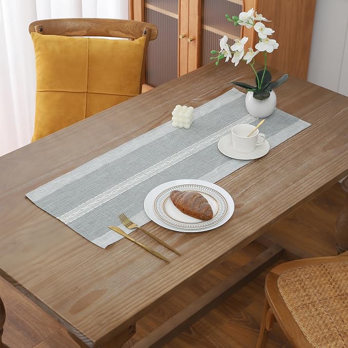 Gernaice 2PCS Boho Table Runner, Rustic Cotton Linen Farmhouse Table Runners by Gernaice