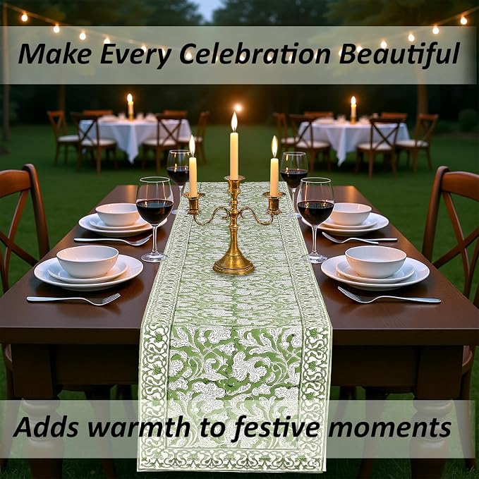 Sage Green Hand Block Print 100% Cotton Table Runner 16x106 Inch | Perfect - Image 8