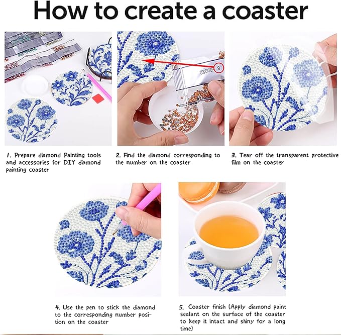 Mrnsiet 8PCS Flowers Diamond Art Coasters Kits - Image 4