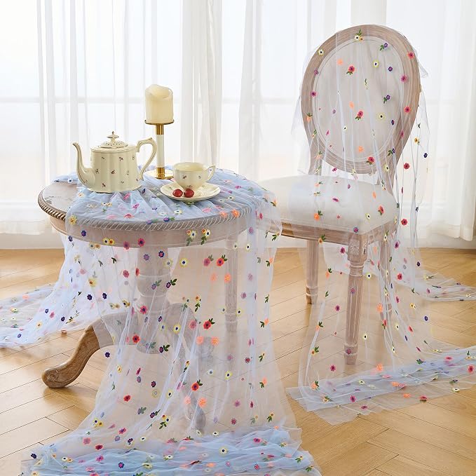 BINBE 6pcs Daisy Spring Table Runner Embroidery Gauze 10FT Florals Seasonal - Image 5
