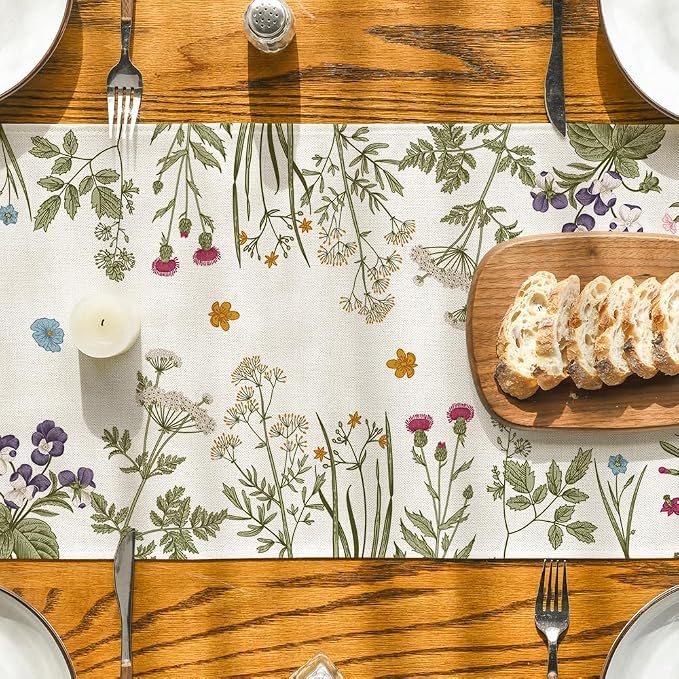 Artoid Mode Floral Wildflowers Herb Spring Table Runner, Seasonal Kitchen - Image 7