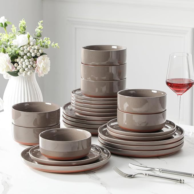 MALACASA Plates and Bowls Sets, 24 Pieces Modern Ceramic Dinnerware Set - Image 7