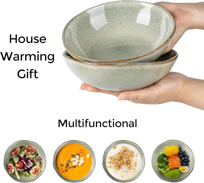 AmorArc Ceramic Cereal Bowls Set of 6, 24 oz Handmade Stoneware Bowls Set - Image 4