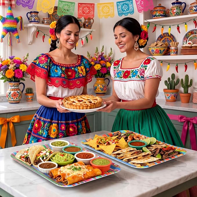 Vesici 4 Pack Mexican Melamine Serving Trays, 13 x 10 in Rectangular Decorative - Image 4